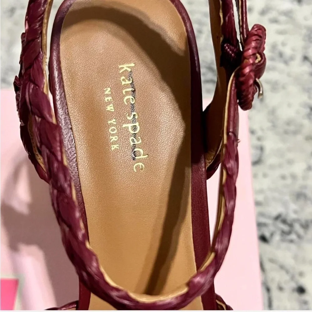 NEW Kate Spade Disco Braided Raffia Platform Sandals - Pinot Noir Red 9 Defaced